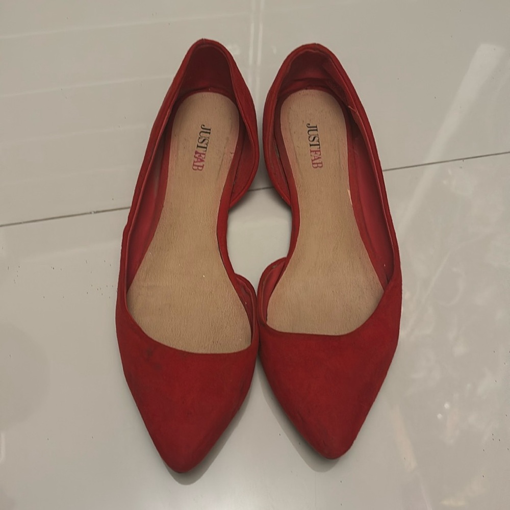 Red suede flats